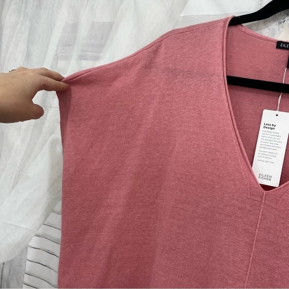 Eileen Fisher Blossom Pink Organic Linen Cotton V-Neck Box Top Pocket Oversized - Picture 11 of 11